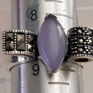 Sold.   amethyst gem and marcasite in sterling silver setting